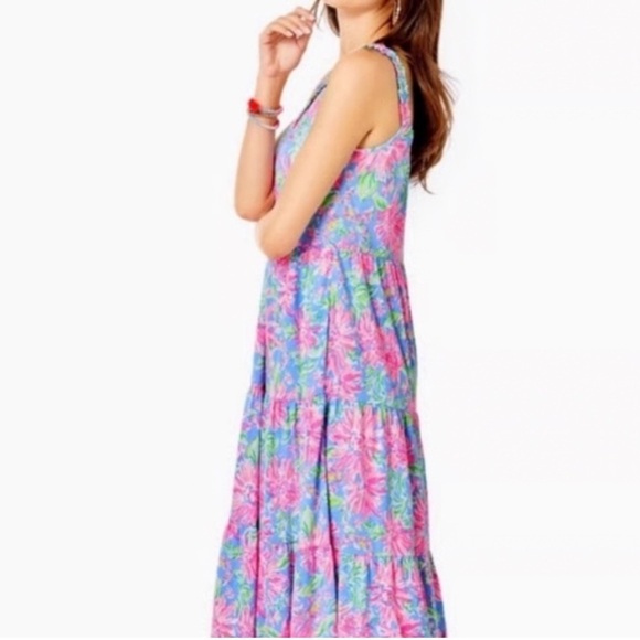 Lilly Pulitzer Loro Midi Tiered Dress - Size L - Blue Peri Sunrise Bay - Picture 4 of 12